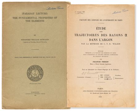 Lot #142 Marie Curie's Scientific Pamphlets - 'Fundamental Properties of the Elements' and 'Etude des Trajectoires des Rayons' - Image 1