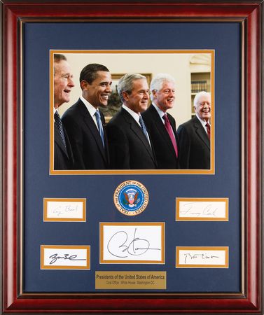Lot #56 Five Presidents Signature Display - Carter, Bush, Clinton, Bush, and Obama - Image 1