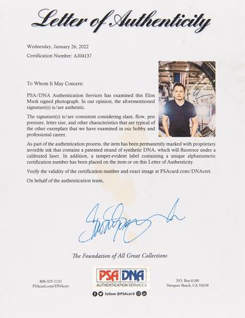 Lot #135 Elon Musk Signed Photograph - Image 3