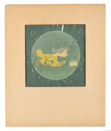 Lot #744 Dopey production cels from Snow White and the Seven Dwarfs: Dopey gets soapy during the washing sequence: 