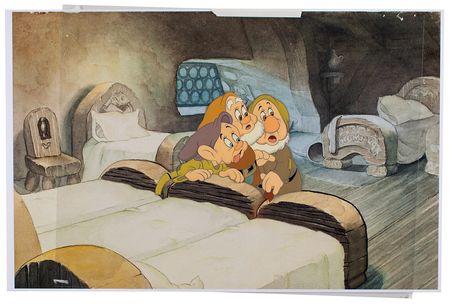 Lot #745 Dopey, Happy, and Sneezy production cel from Snow White and the Seven Dwarfs - Image 1