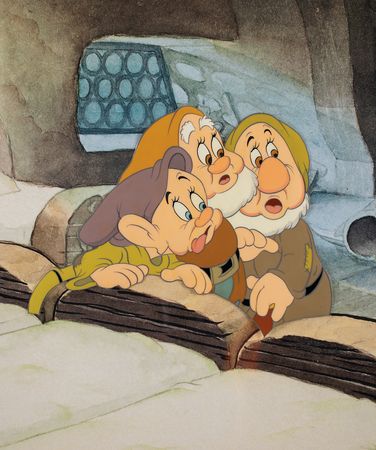Lot #745 Dopey, Happy, and Sneezy production cel from Snow White and the Seven Dwarfs - Image 2