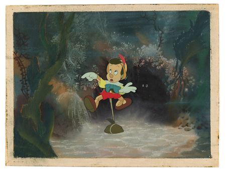 Lot #771 Pinocchio production cel and preliminary production background from Pinocchio - Image 1