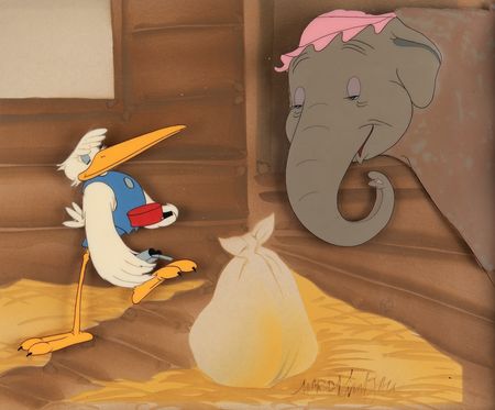 Lot #773 Mrs. Jumbo and Stork production cel set-up from Dumbo signed by Ward Kimball Production Cel Set-Up - Image 1