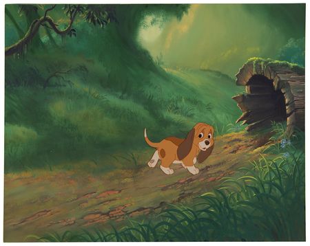 Lot #815 Copper production cel and preliminary production background from The Fox and the Hound - Image 1