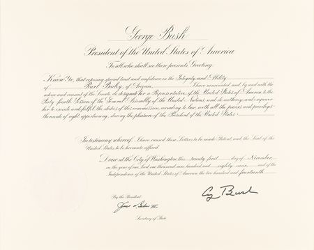 Lot #29 George Bush Document Signed as President, Appointing Pearl Bailey as a Representative to the United Nations - Image 1