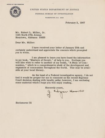 Lot #236 J. Edgar Hoover Typed Letter Signed,