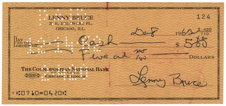 Lot #646 Lenny Bruce Signed Check