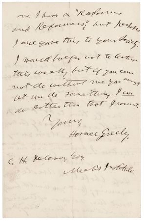 Lot #226 Horace Greeley Autograph Letter Signed, Suggesting Lectures on 'Europe,' ''Henry Clay' or 'Reforms and Reformers' - Image 2