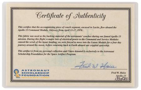 Lot #357 Apollo 13 Flown Couch Segment Flown Relic - Image 4