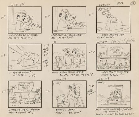 Lot #820 The Flintstones rare complete storyboard drawing booklet for The Flintstones episode 'The Drive-In' - Image 5