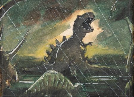 Lot #765 Tyrannosaurus and Stegosaurus battle sequence (45) production storyboard paintings from Fantasia - Image 12