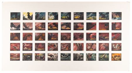 Lot #765 Tyrannosaurus and Stegosaurus battle sequence (45) production storyboard paintings from Fantasia - Image 2