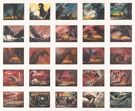 Lot #765 Tyrannosaurus and Stegosaurus battle sequence (45) production storyboard paintings from Fantasia - Image 3