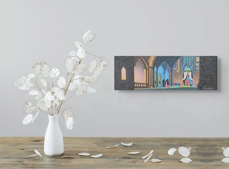 Lot #808 Eyvind Earle panorama concept painting for Sleeping Beauty: Bonfire of the spinning wheels?a gorgeous Eyvind Earle original panorama for Sleeping Beauty - Image 3