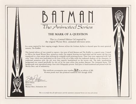Lot #902 Batman and the Riddler limited edition cel entitled 'The Mark of a Question' Limited Edition Cel - Image 3
