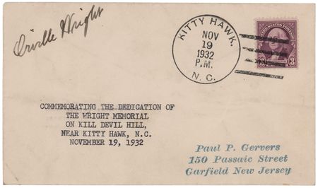 Lot #326 Orville Wright Signed Commemorative Cover