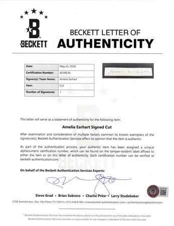 Lot #321 Amelia Earhart Signature - Image 2