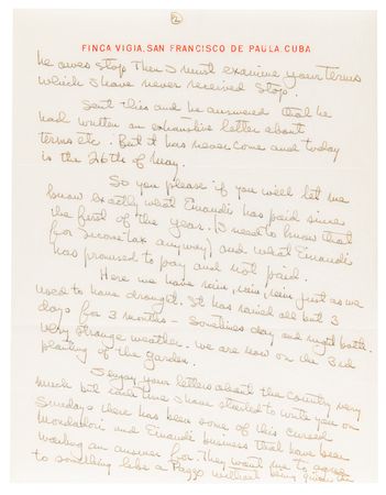 Lot #433 Ernest Hemingway Autograph Letter Signed from Cuba, Struggling with Publishers, Limiting His Alcohol Intake: “Have not had a drink since March 5th except wine. It's lonely” - Image 2