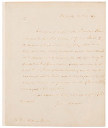 Lot #4 James Madison Autograph Letter Signed, Honoring General John Stark - Image 1