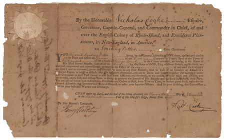 Lot #207 Nicholas Cooke Revolutionary War-Dated