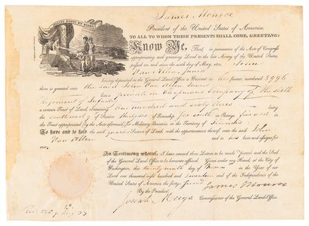 Lot #93 James Monroe Document Signed as President - Image 1
