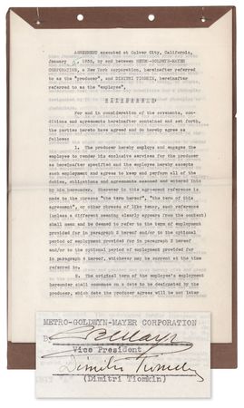 Lot #704 Dimitri Tiomkin and Louis B. Mayer Document Signed - Image 1