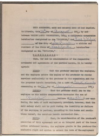 Lot #893 Walter Lantz Document Signed, Hiring a Cartoonist - Image 2