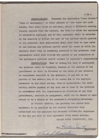 Lot #893 Walter Lantz Document Signed, Hiring a