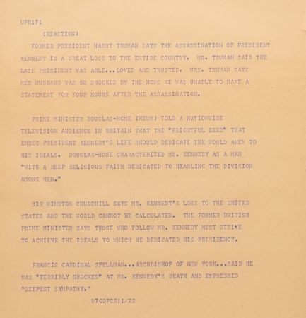 Lot #20 Kennedy Assassination: United Press International Teletype Roll (Approx. 15 Feet in Length) - Image 5