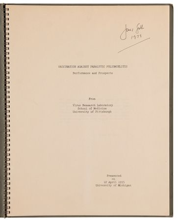 Lot #275 Jonas Salk Signed Report - Vaccination Against Paralytic Poliomyelitis - Image 1