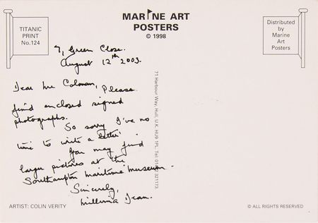 Lot #284 Titanic: Millvina Dean and Edith Haisman (2) Signed Items - Image 2