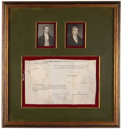 Lot #7 James Madison and James Monroe Document Signed as President and Secretary of State - Image 1