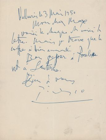 Lot #410 Pablo Picasso Autograph Letter Signed