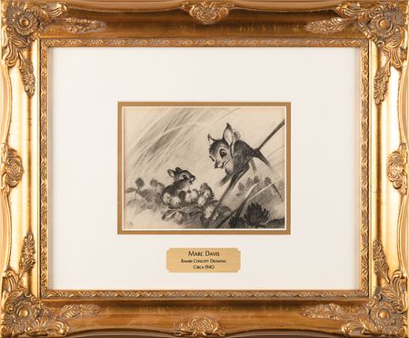 Lot #775 Marc Davis concept drawing of Bambi and Thumper from Bambi: Rare early Bambi and Thumper concept drawing by one of Disney's Nine Old Men - Image 1