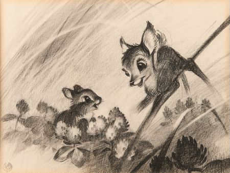 Lot #775 Marc Davis concept drawing of Bambi and Thumper from Bambi: Rare early Bambi and Thumper concept drawing by one of Disney's Nine Old Men - Image 2