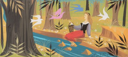 Lot #806 Eyvind Earle concept painting of Briar Rose from Sleeping Beauty: Beautiful Briar Rose concept painting by the great Eyvind Earle - Image 2