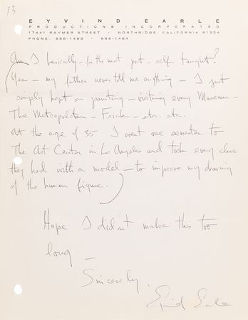 Lot #856 Eyvind Earle (6) Autograph Letters Signed with Handwritten Autobiography - Image 3