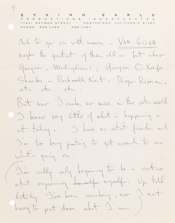 Lot #856 Eyvind Earle (6) Autograph Letters Signed with Handwritten Autobiography - Image 4