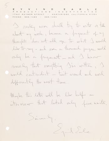 Lot #856 Eyvind Earle (6) Autograph Letters Signed with Handwritten Autobiography - Image 5