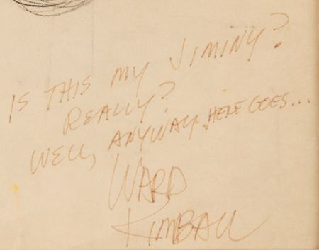 Lot #842 Jiminy Cricket model sheet drawing from Pinocchio signed by Ward Kimball Model Sheet Drawing - Image 2