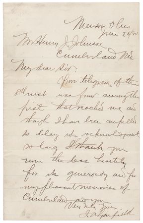Lot #65 James A. Garfield Letter Signed, Acknowledging Congratulations on His Presidential Nomination - Image 1