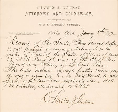 Lot #227 Charles Guiteau Autograph Document Signed - Image 2