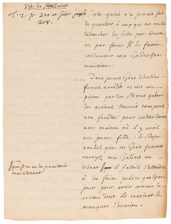 Lot #181 Jean-Jacques Rousseau Handwritten Manuscripts on Isabella of Valois and Pope Sixtus V - Image 6