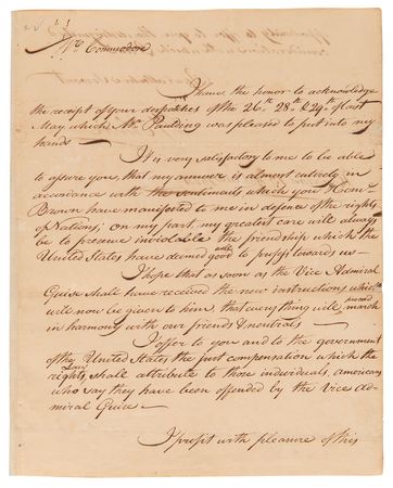 Lot #120 Simon Bolivar Letter Signed to Commodore Isaac Hull, Promising to 