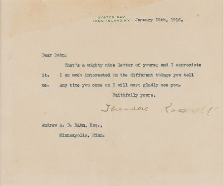 Lot #103 Theodore Roosevelt Typed Letter Signed - Image 1