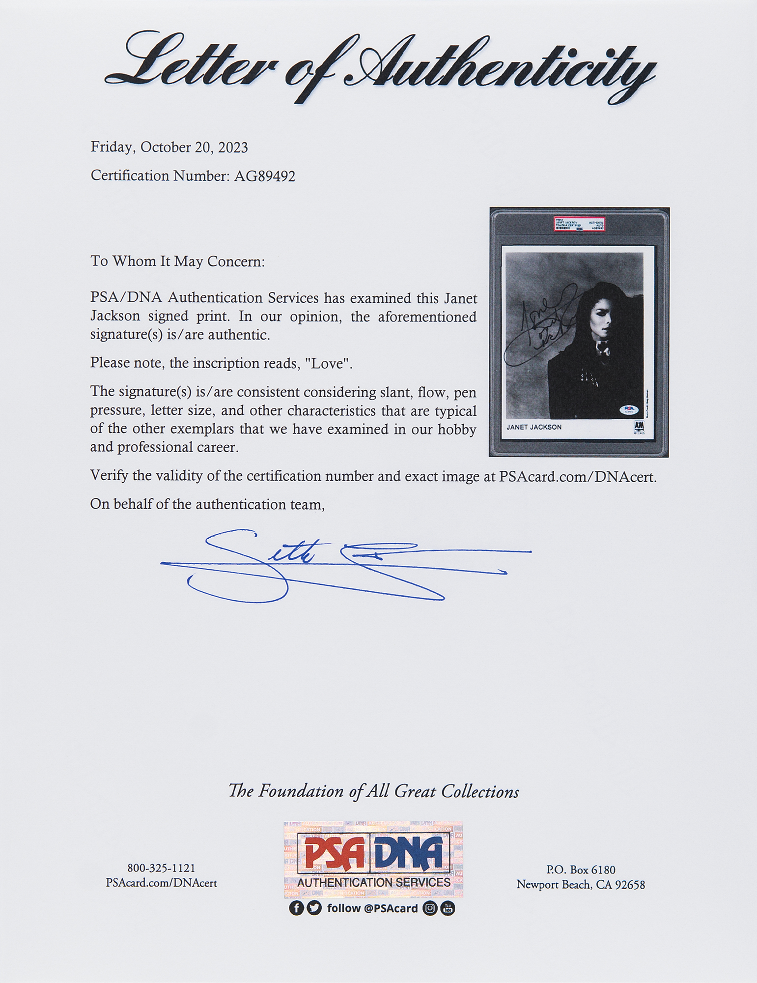 Janet Jackson Signed Photograph | RR Auction