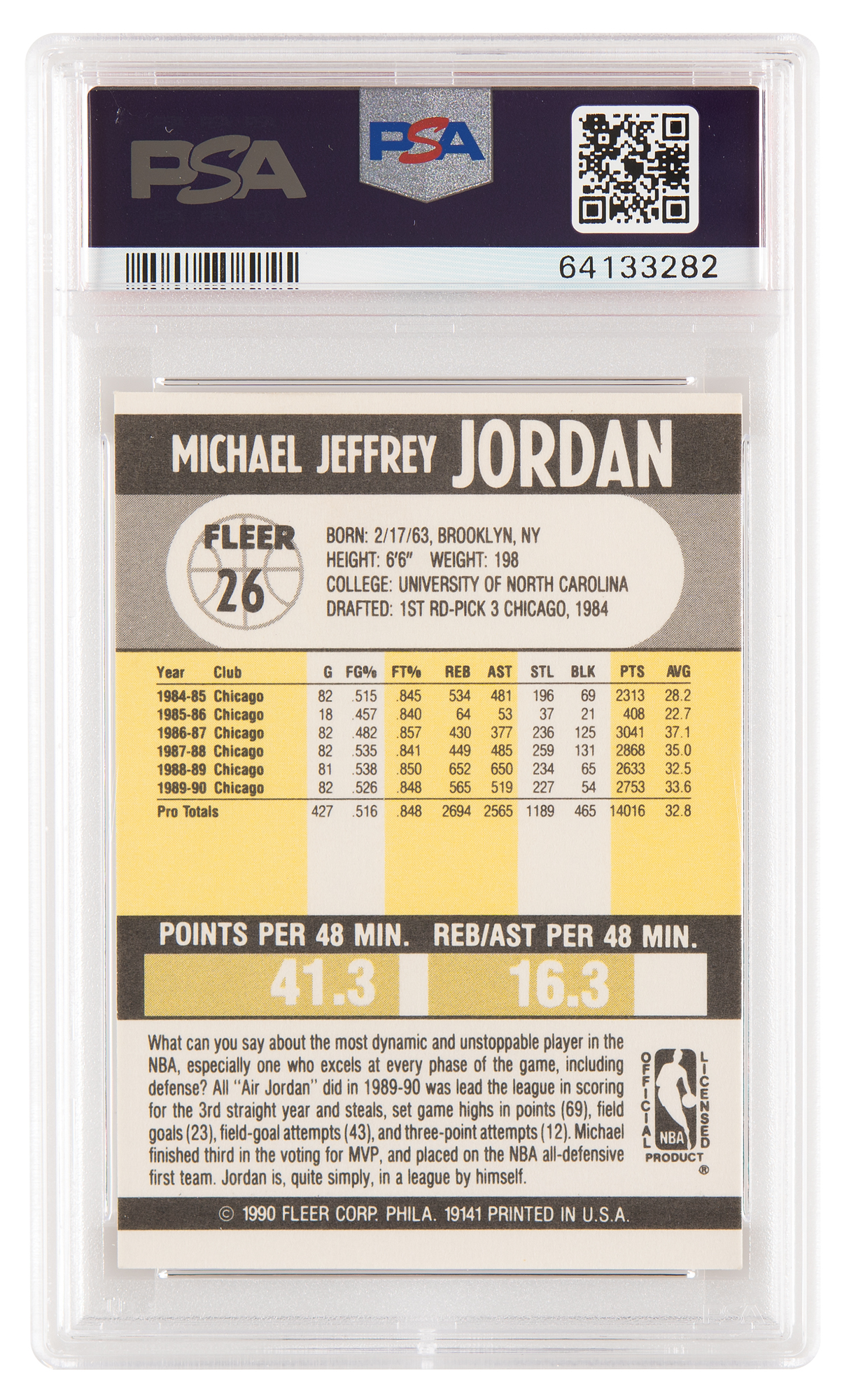 1990 Fleer #26 Michael Jordan Signed Basketball Card PSA NM 7/AUTO