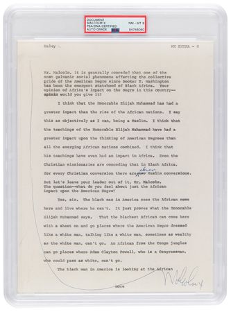 Lot #1058 Malcolm X Signed Page for Alex Haley’s