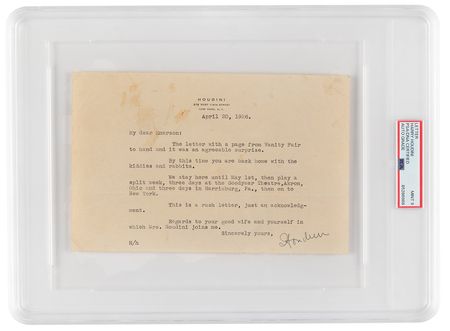 Lot #1210 Harry Houdini Typed Letter Signed - PSA
